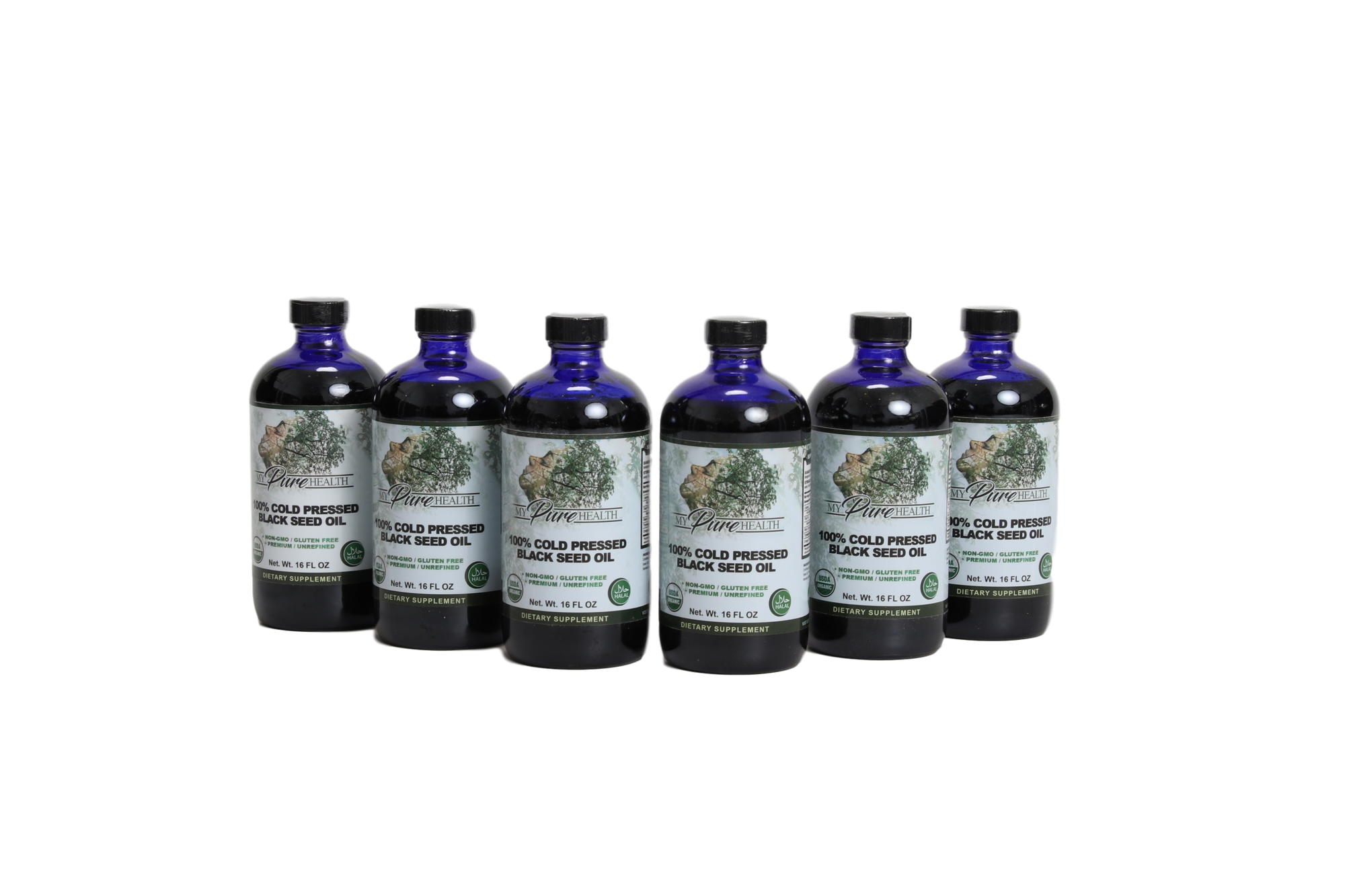 6 Pack Organic 16 Oz. Halal Cold Pressed Black Seed Oil